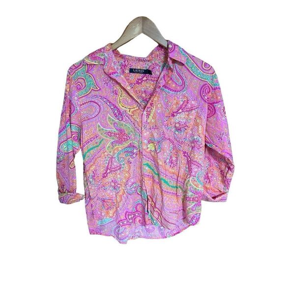 Lauren Ralph Lauren Monogramed Pink Paisley Button Shirt Small (S) - Picture 1 of 5